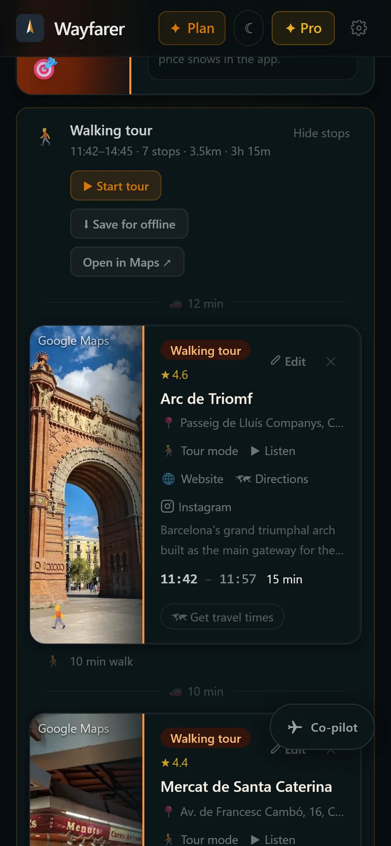 A seven-stop self-guided walking tour of Barcelona with photos of each stop